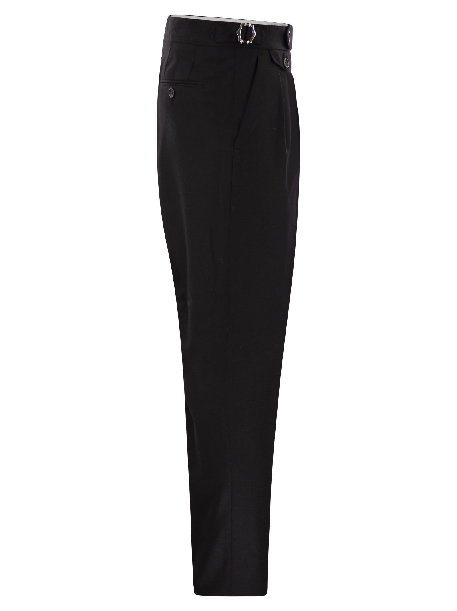 Brunello Cucinelli Men Tailor-fit Trousers In Virgin Wool Canvas With Double Inverted Darts And Buck In Black