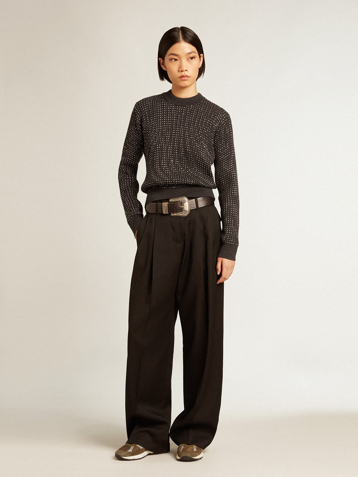 GOLDEN GOOSE ROUND-NECK SWEATER IN MERINO WOOL WITH ALL-OVER CRYSTALS