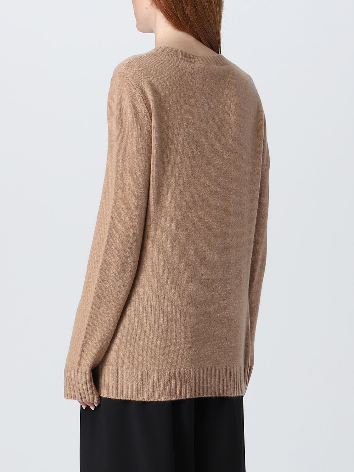 Max Mara Studio Giotto Crew Neck Jumper In Cashmere Yarn In Brown