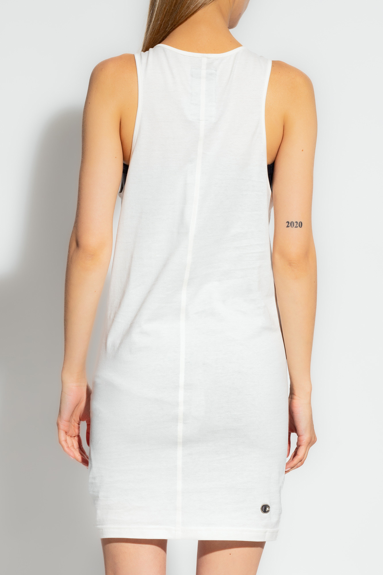 Rick Owens X Champion Logo Embroidered Sleeveless Shirt Dress In White