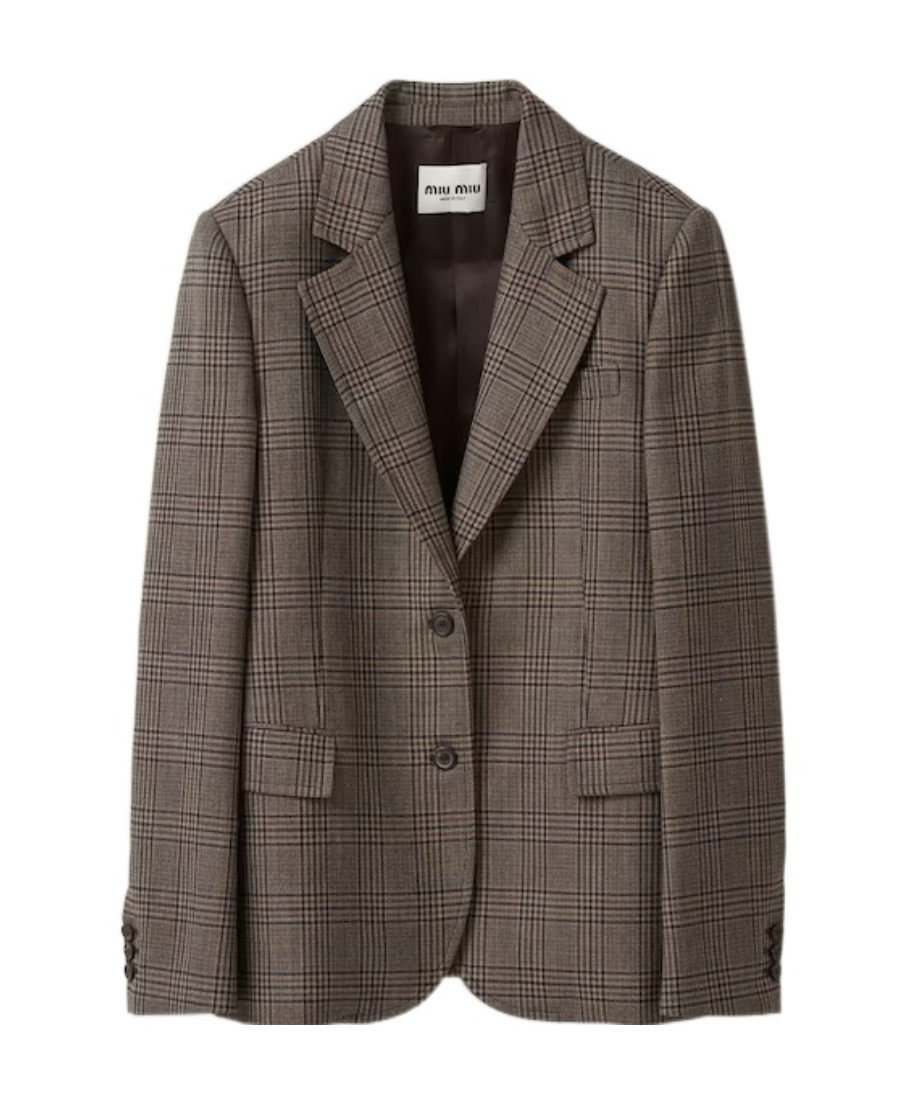 Miu Miu Plaid-check Single-breasted Blazer In Brown