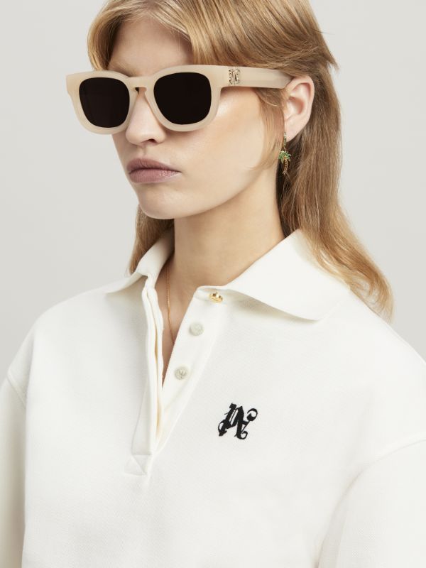 Palm Angels Polo Shirt With Monogram  Logo In White