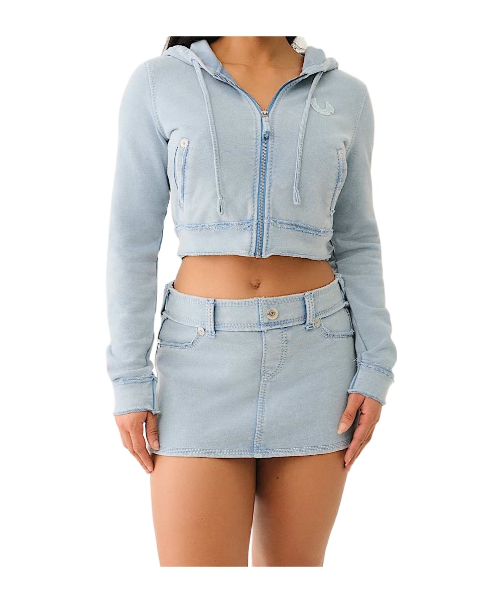 TRUE RELIGION RAW EDGE BIG T SHRUNKEN ZIP HOODIE 