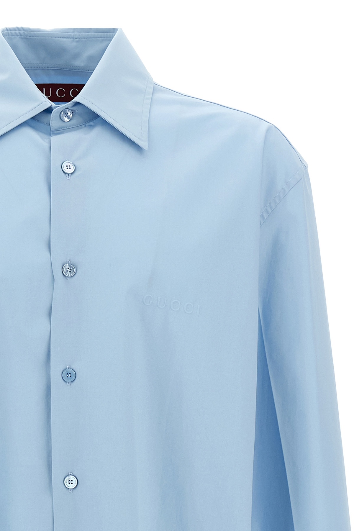 Gucci Men Embossed Logo Shirt In Blue