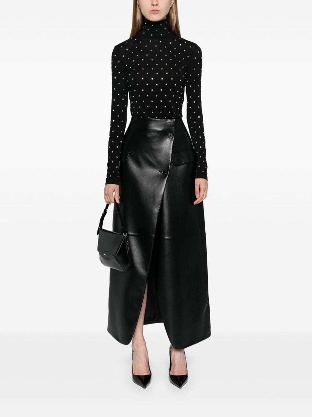 Rabanne Crystal-embellished Stretch-jersey Turtleneck Top In Black