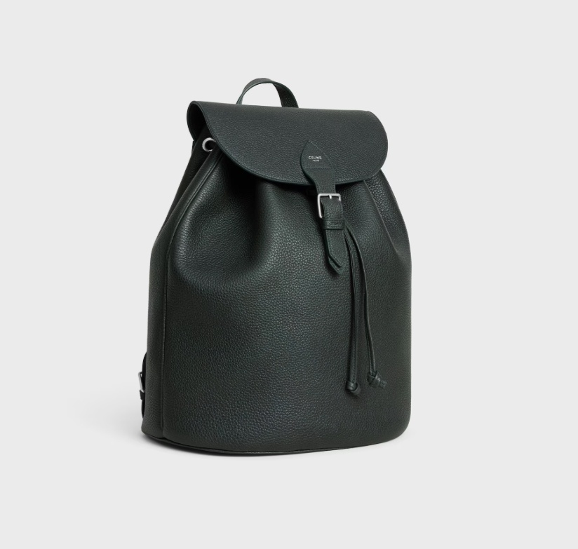 Celine Large Backpack Folco In Grained Calfskin In Black
