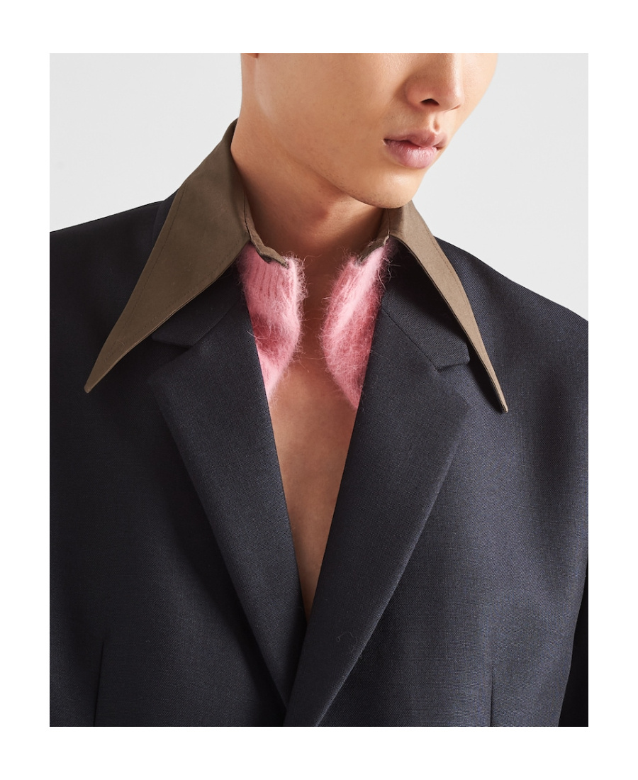 Prada Detachable-collar Wool Blazer In Blue