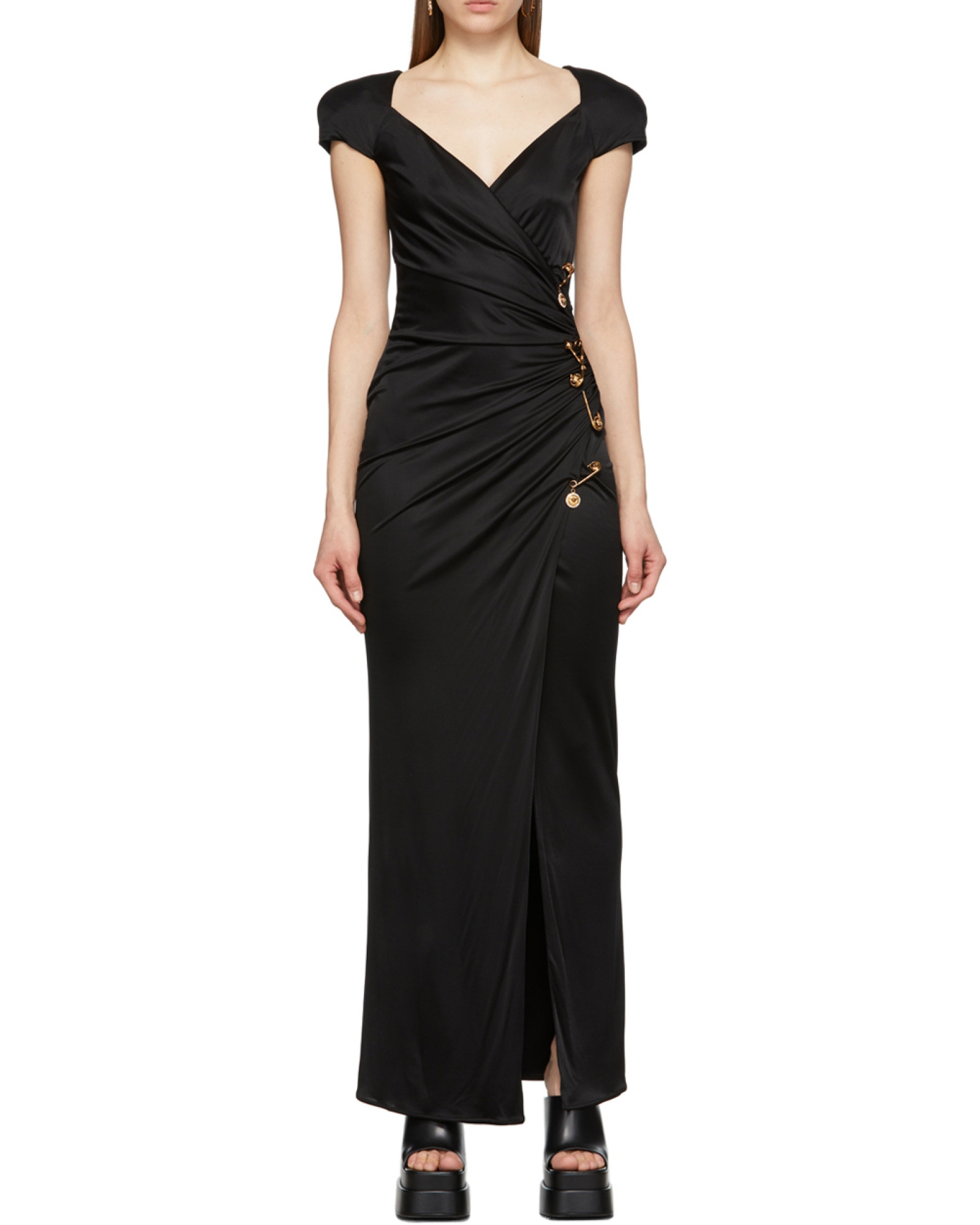 Versace Safety Pin Draped Fitted Dress