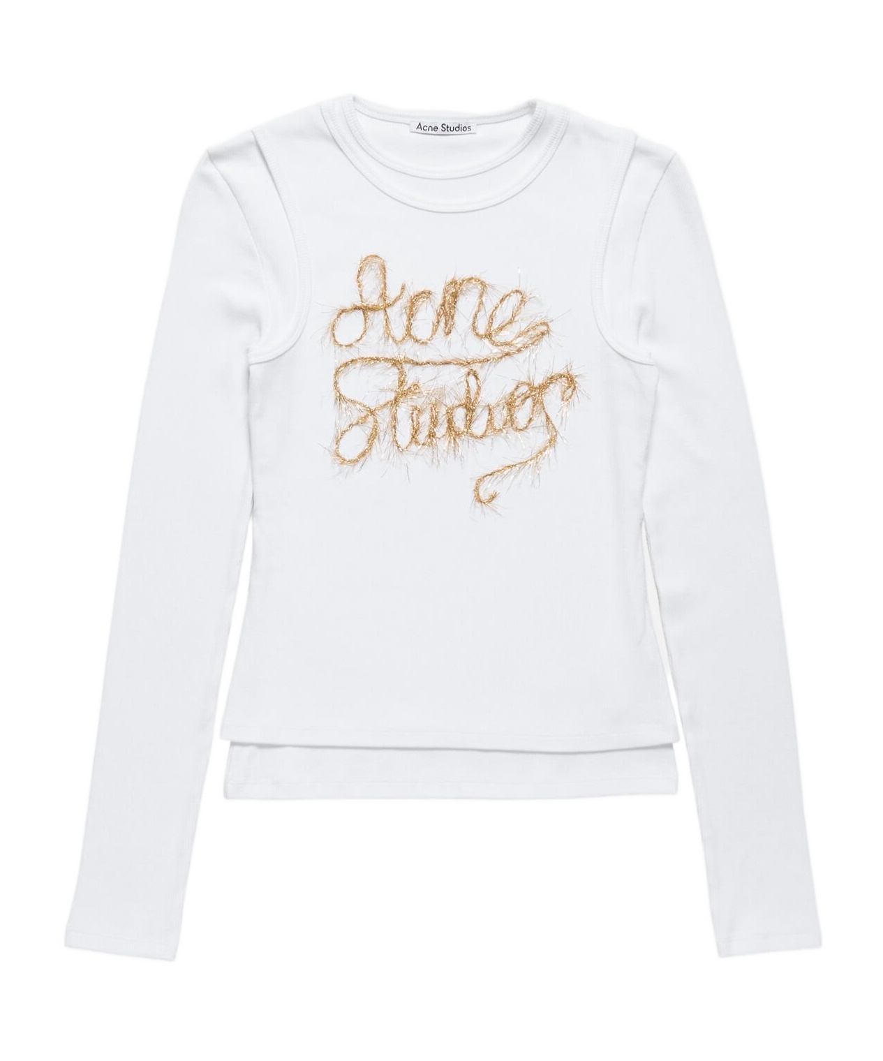 Acne Studios Elga Tinsel Logo Rib Long Sleeve Layered T-shirt In White