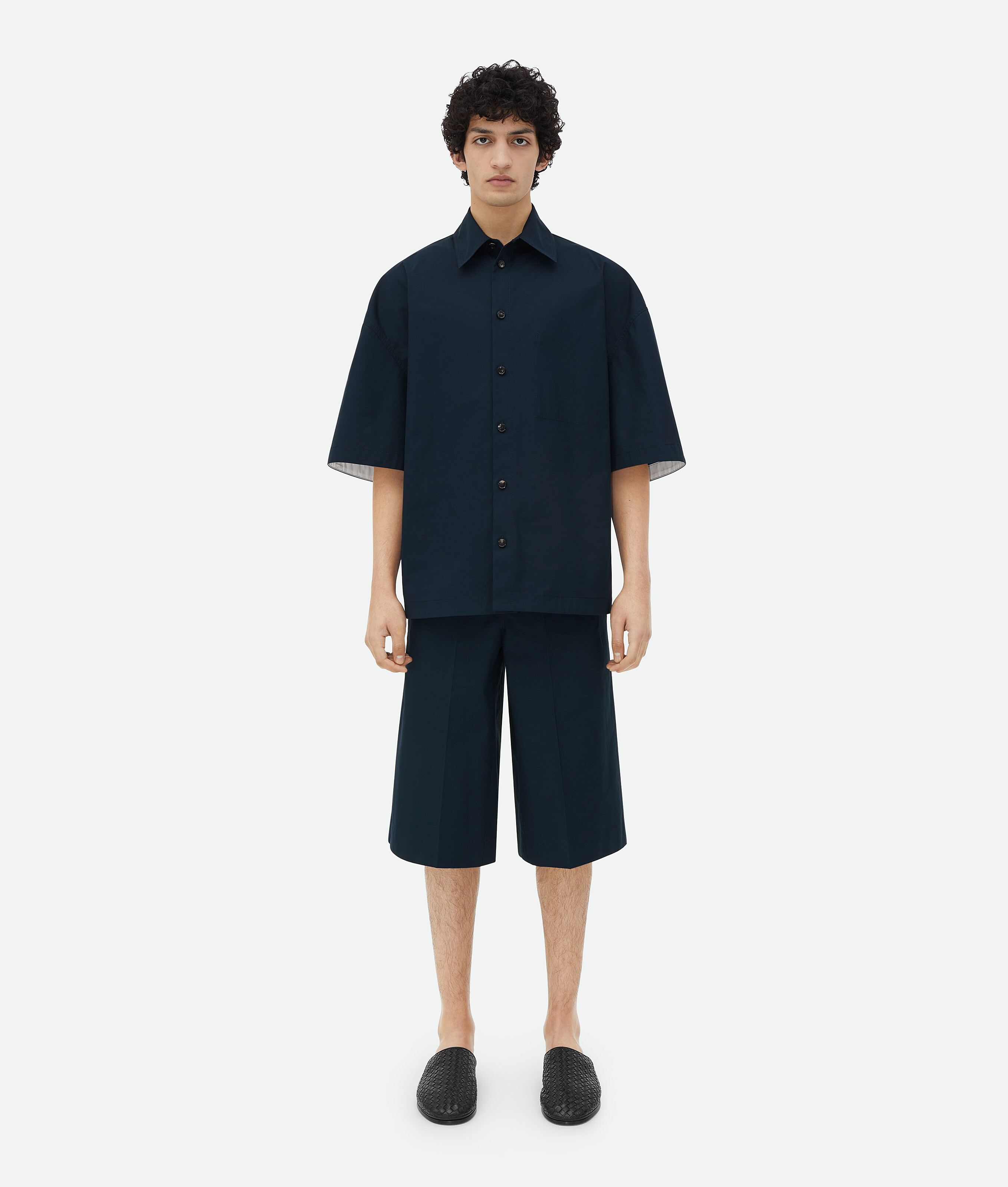 Bottega Veneta Layered Cotton Shorts In Blue