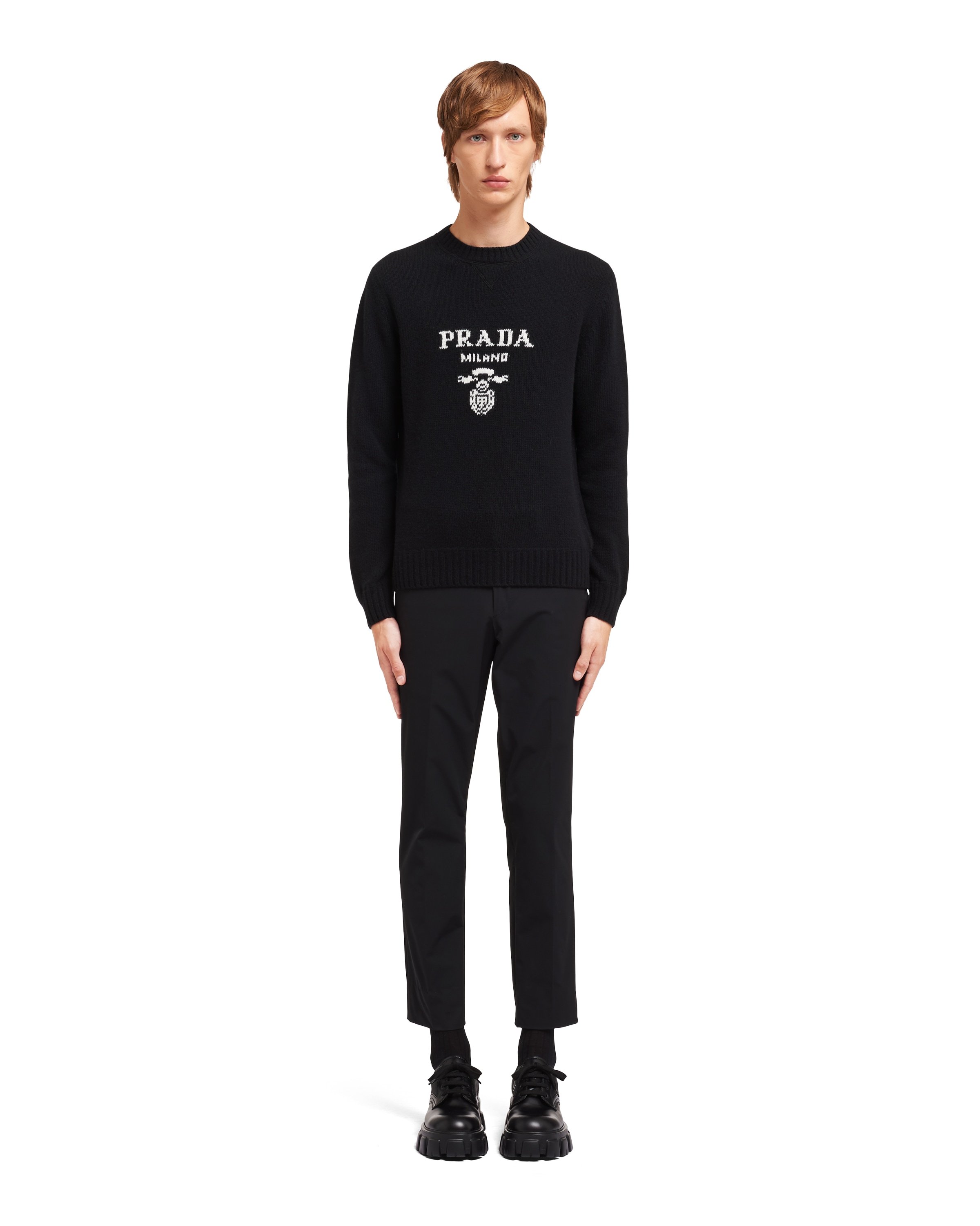 Shop Prada Logo Intarsia Jumper In Black