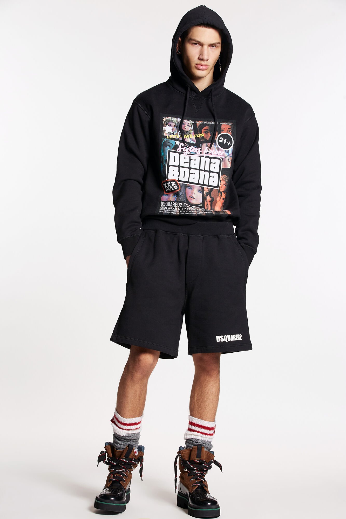 Dsquared2 Logo-print Cotton Shorts In Black