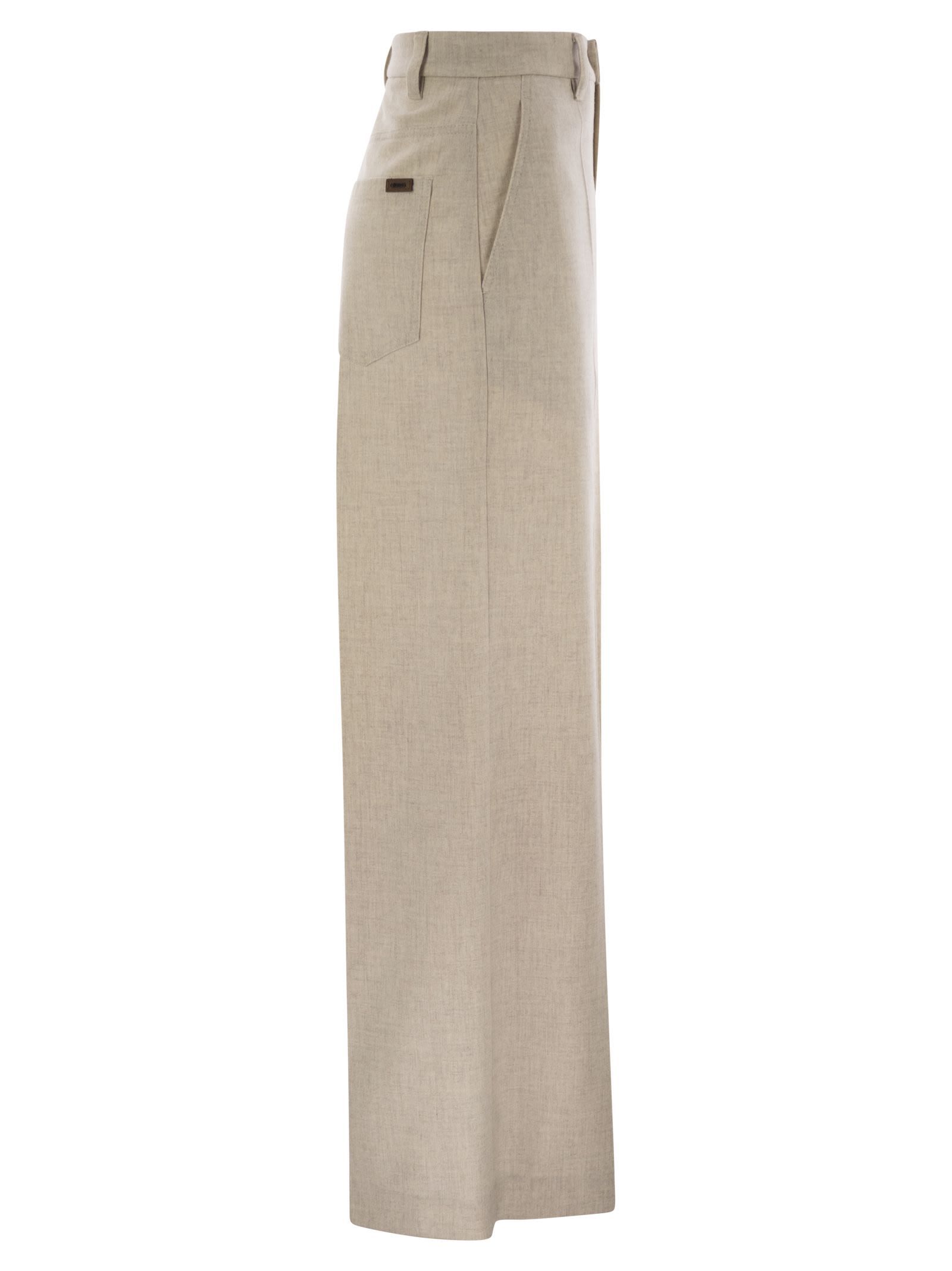 Brunello Cucinelli Women's Wide High-waisted Wool And Cashmere Trousers With Necklace In Nude