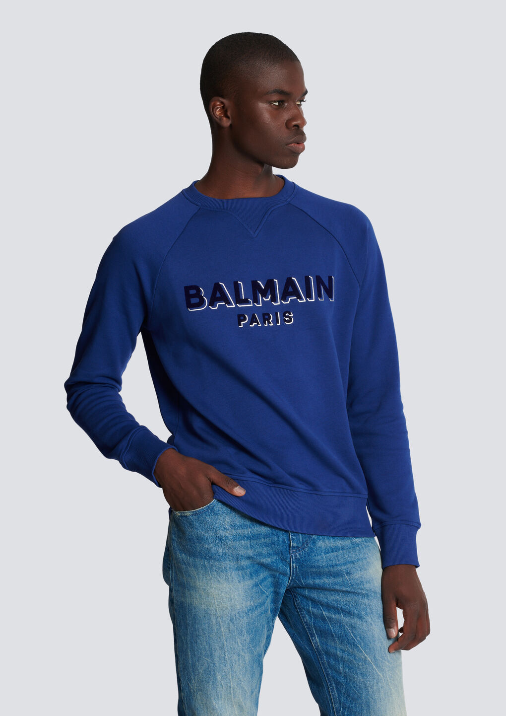 Shop Balmain Metallic Flocked  Sweatshirt In Blue