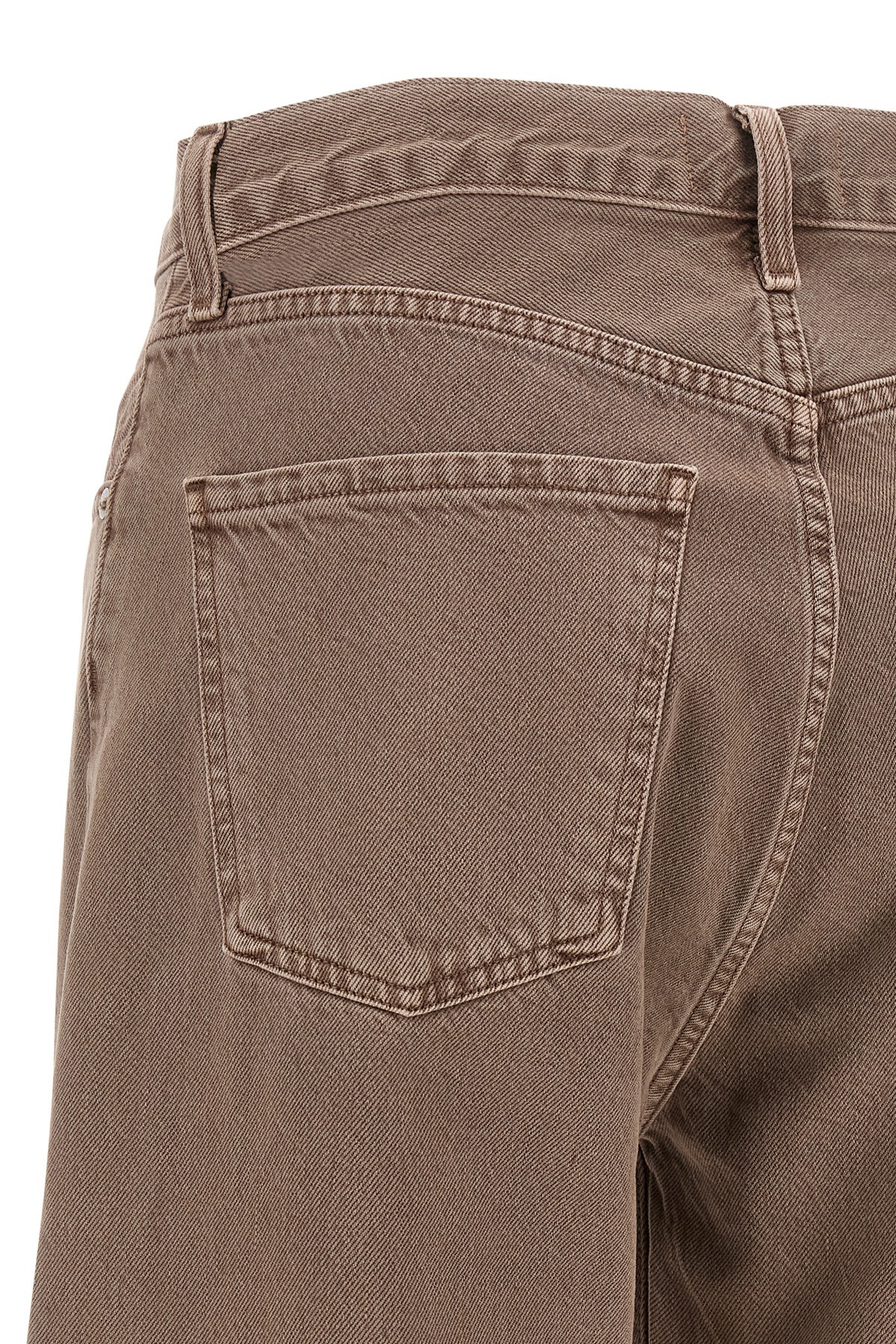 Agolde Wide Leg Denim Trousers With Front And Back Pockets In Brown