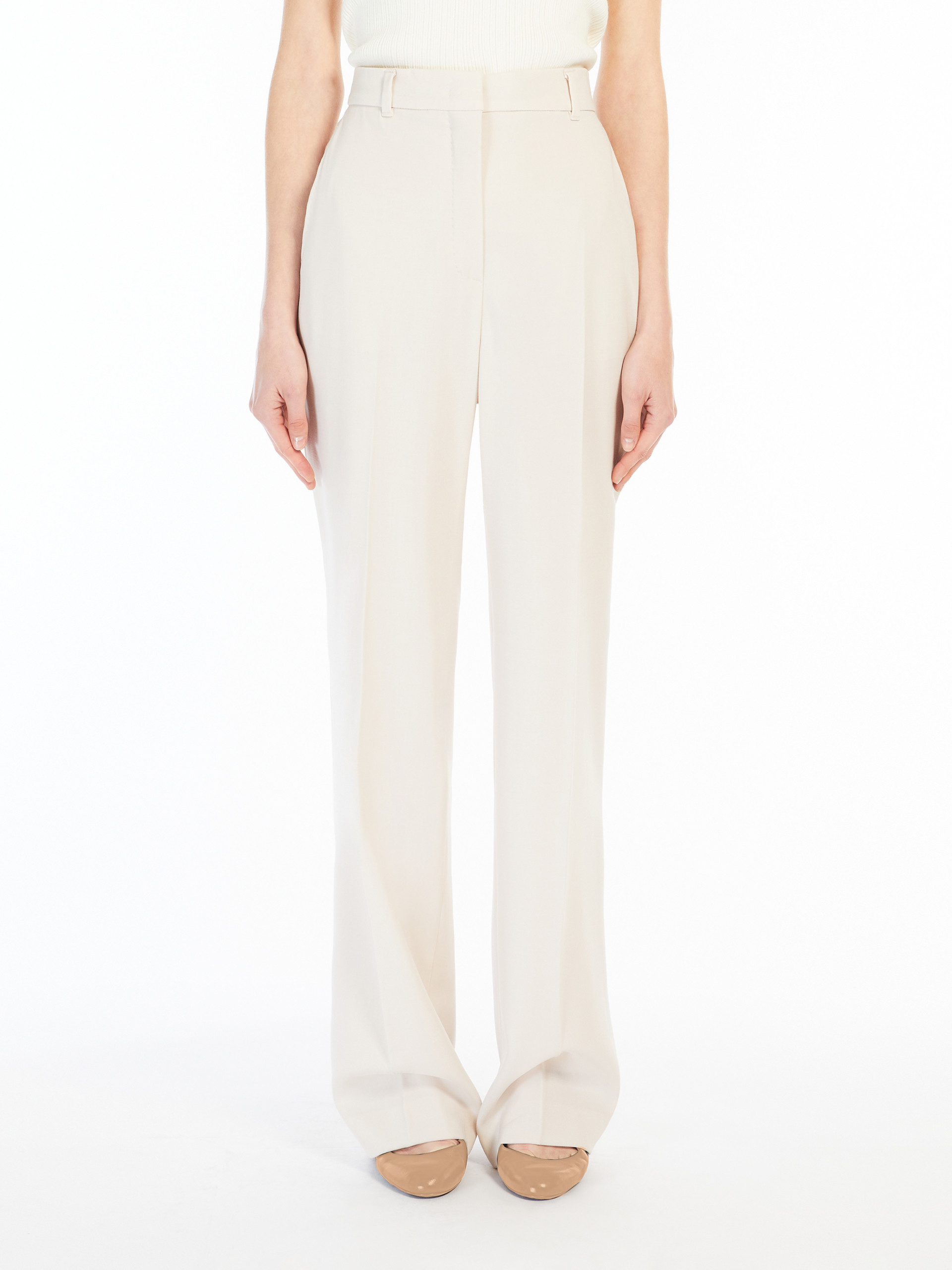 Max Mara Wide-leg Wool Casual Pants In White