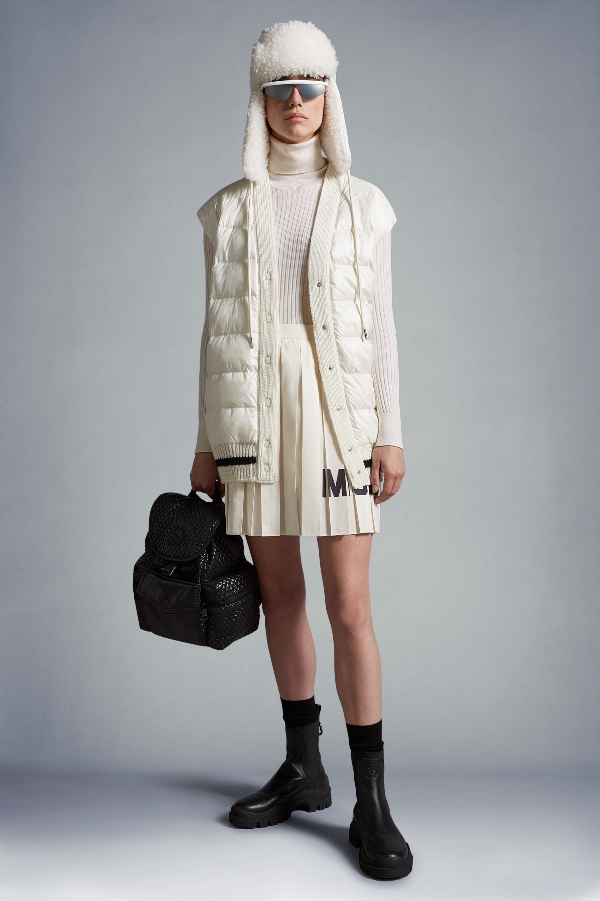 Moncler Pleated Taffeta Skirt In White