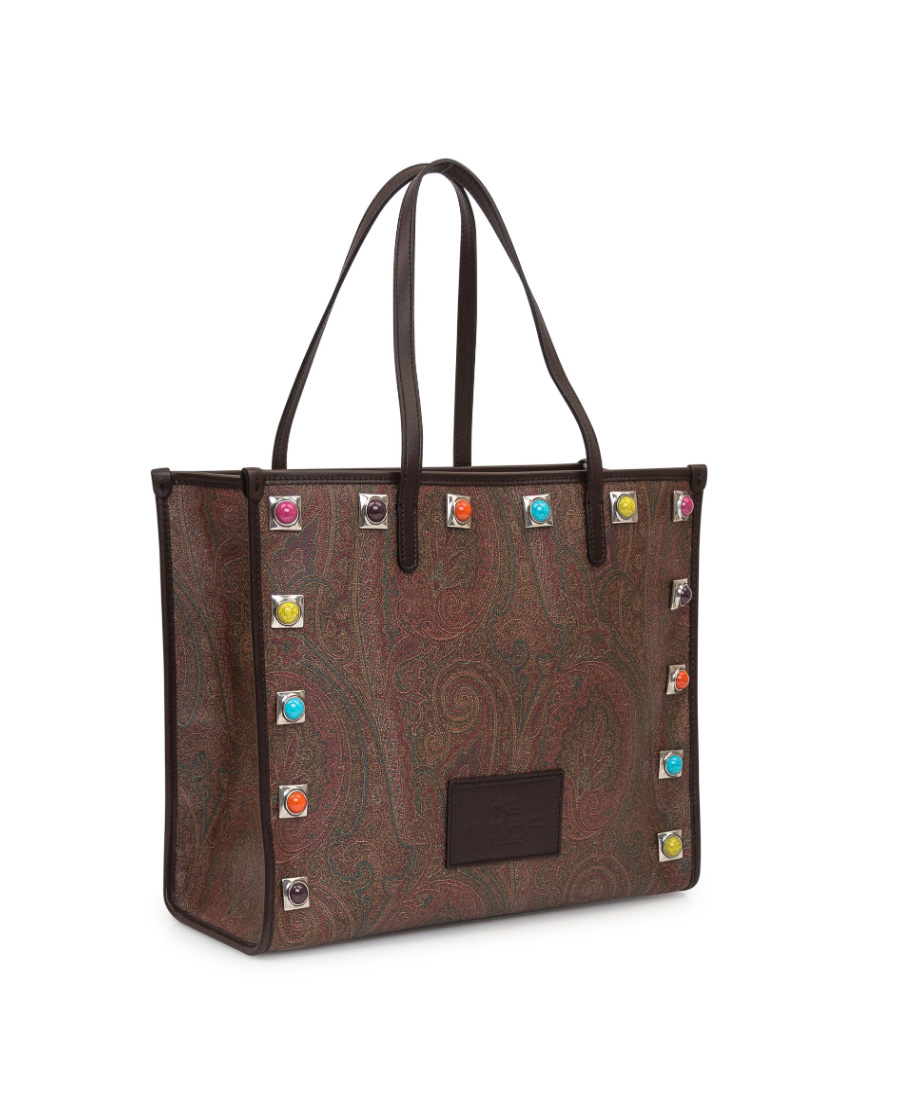 Etro Medium Paisley Shopping Bag With Stone Embellishment In Brown