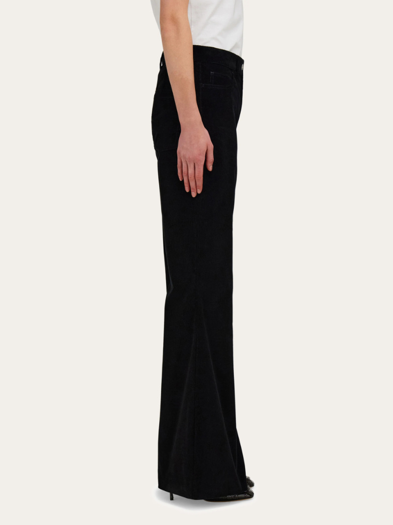 Ferragamo Striped Flared Velvet Trousers In Black