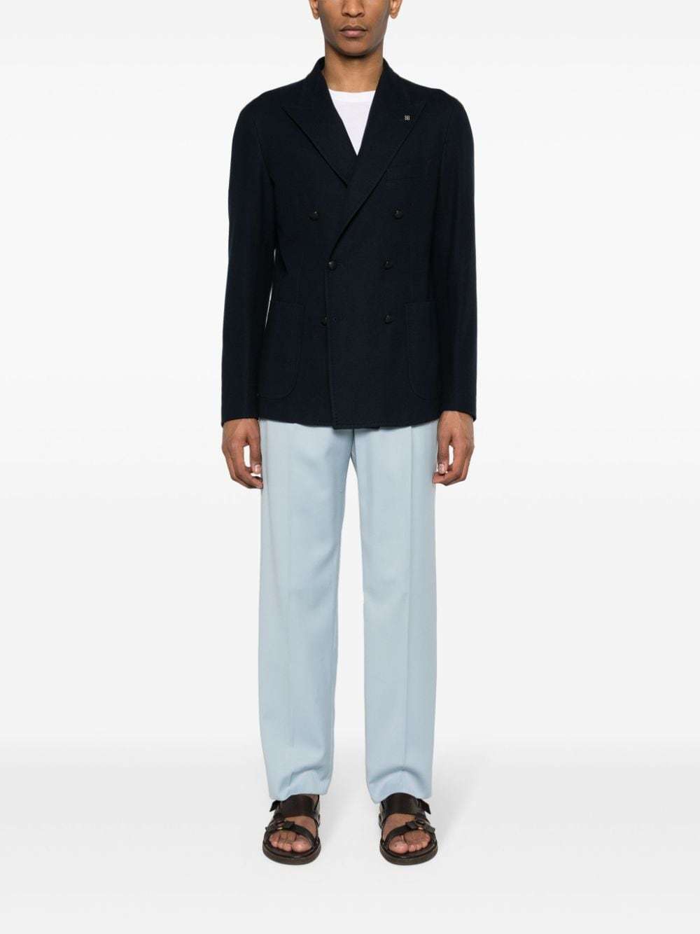 Shop Tagliatore Double-breasted Cotton Blazer In Black