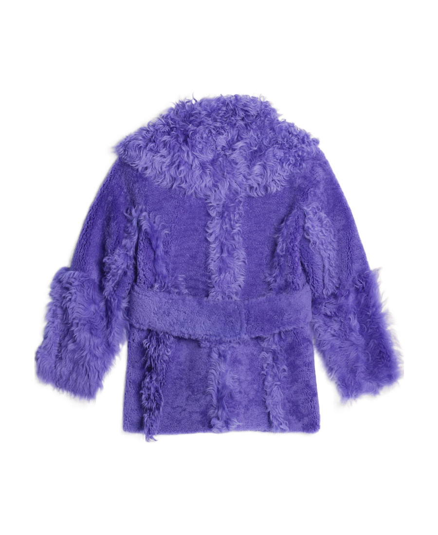 Jacquemus Shawl-lapel Shearling-trim Coat In Purple