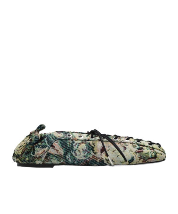 Ganni Lace-up Ballet Flats In Multi