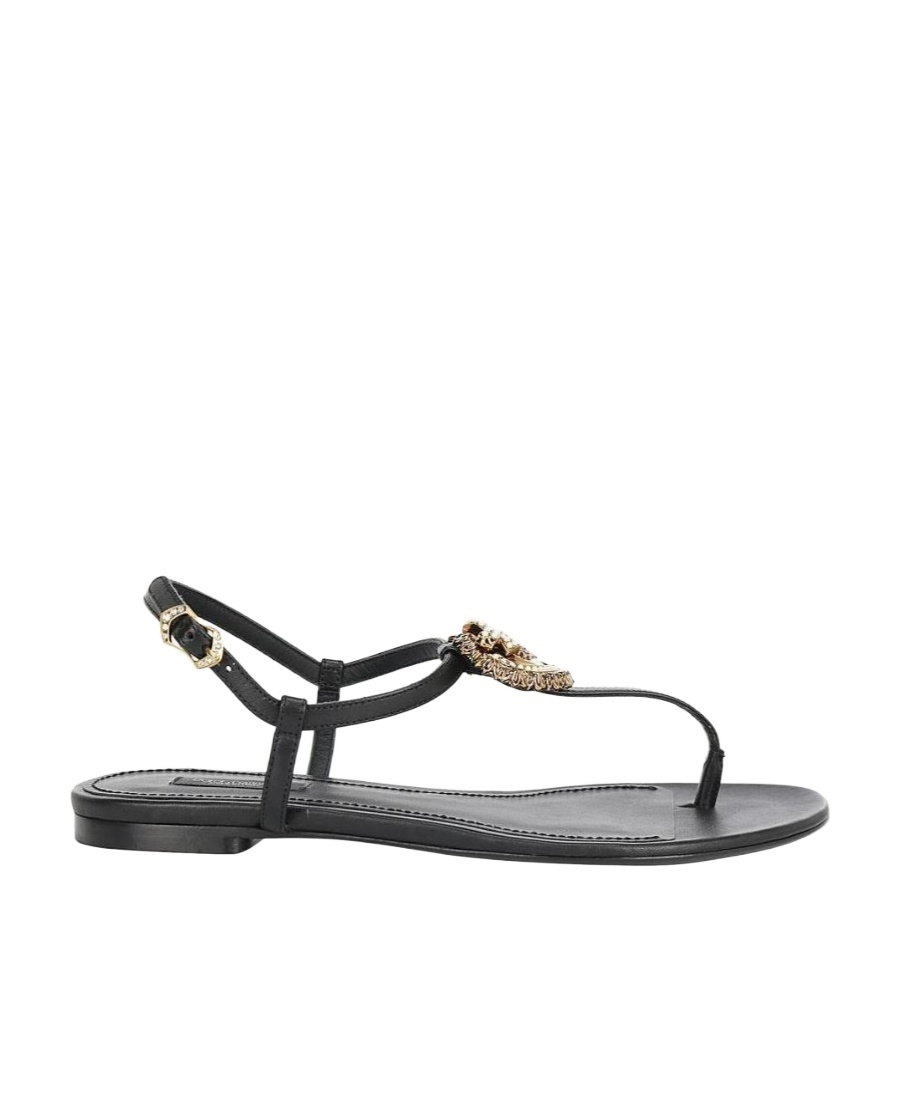 Dolce & Gabbana Black Leather Sandals In Black