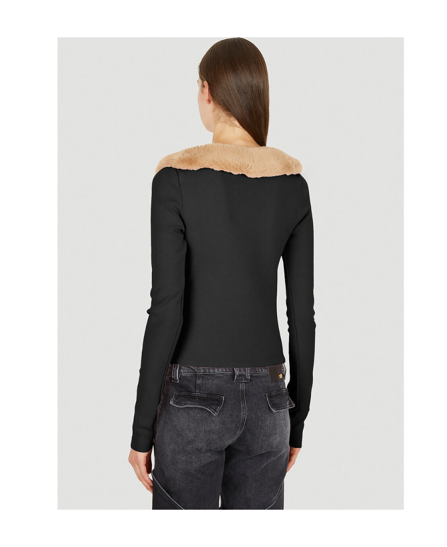 Blumarine Faux-fur Collar Knitted Cardigan In Black