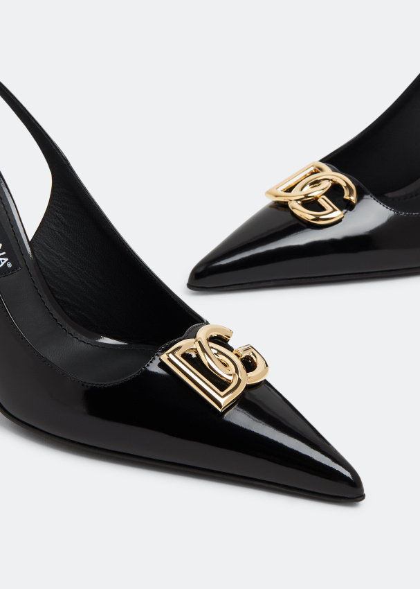 Dolce & Gabbana Logo-plaque Heeled Slingback Pumps In Black