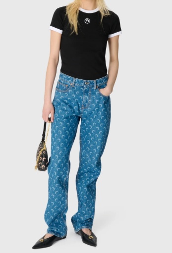 Marine Serre Lunar Print Five-pocket Denim Trousers In Blue