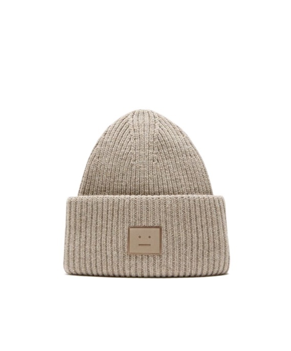 Acne Studios Face Patch Ribbed Beanie In Nude