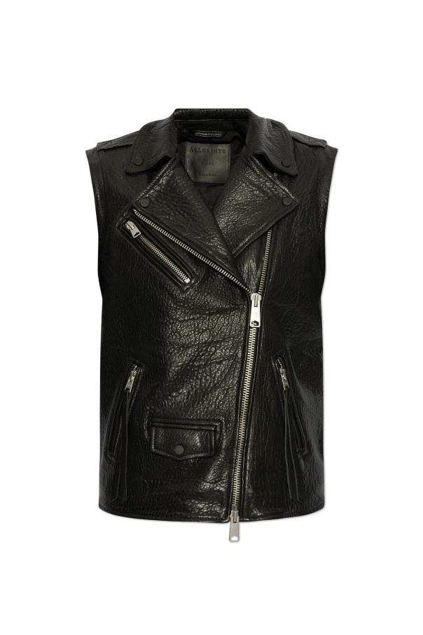 Allsaints Billie Oversized Leather Biker Gilet In Black