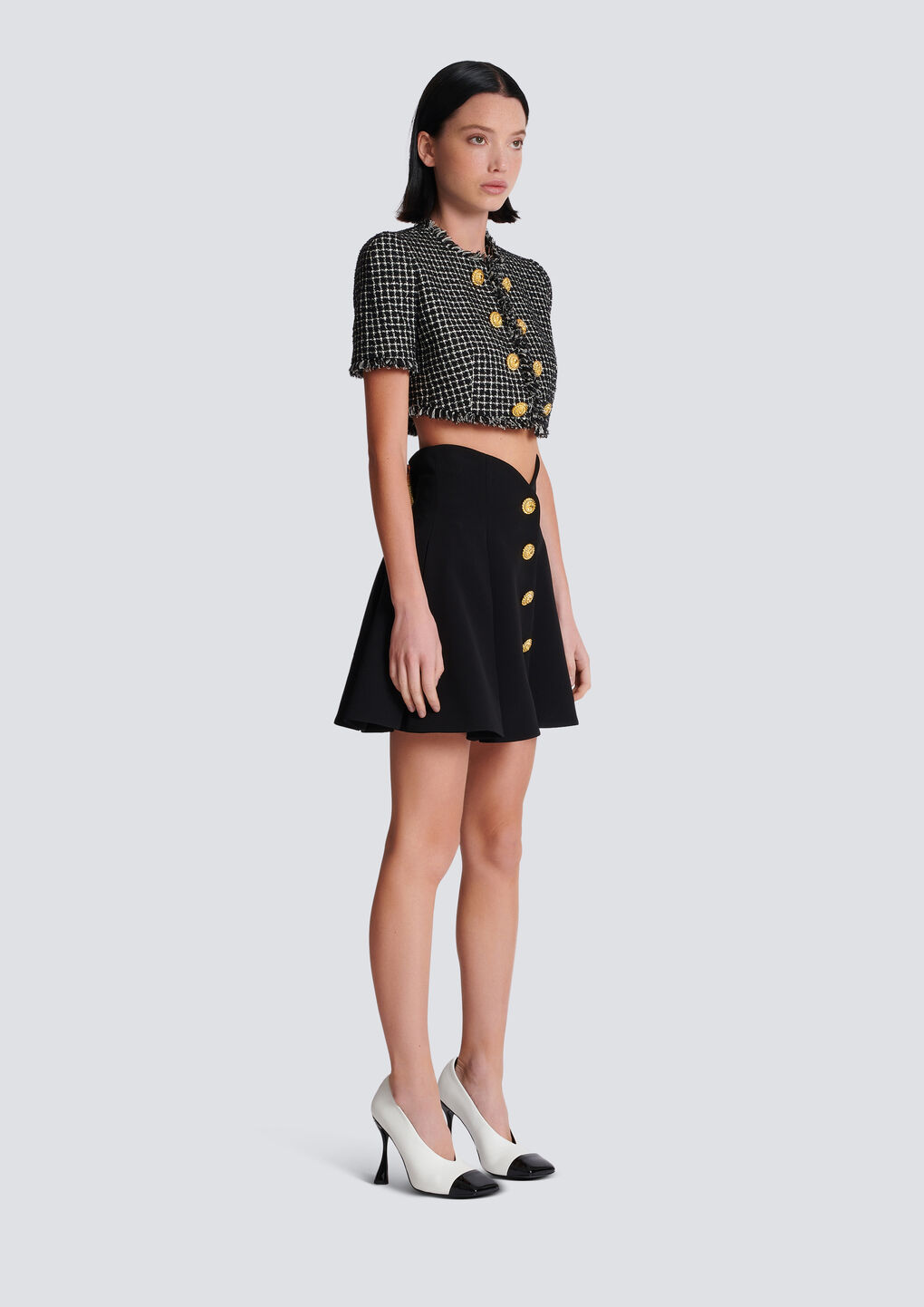 Balmain Pleated A-line Miniskirt In Black
