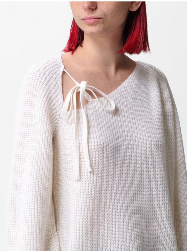 Msgm Tie-detail Ribbed Jumper In White