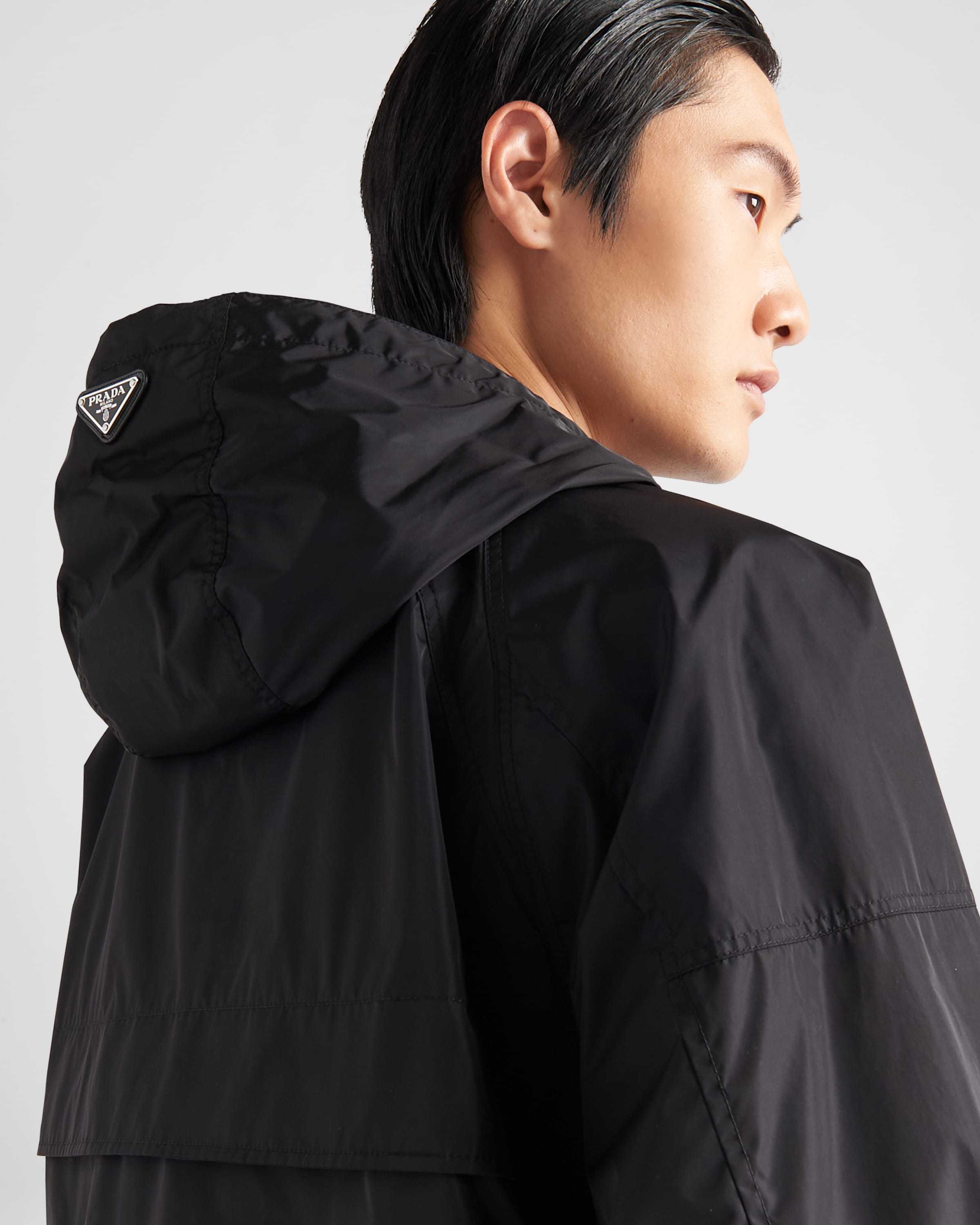 Prada Technical Lightweight Hooded Jacket In Black