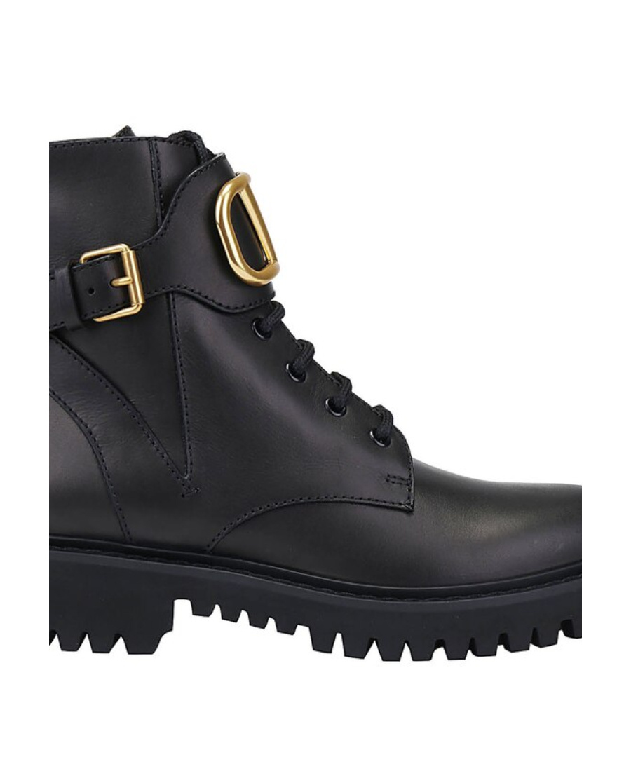 Valentino Go Logo Embellished Leather Ankle Boots In Black