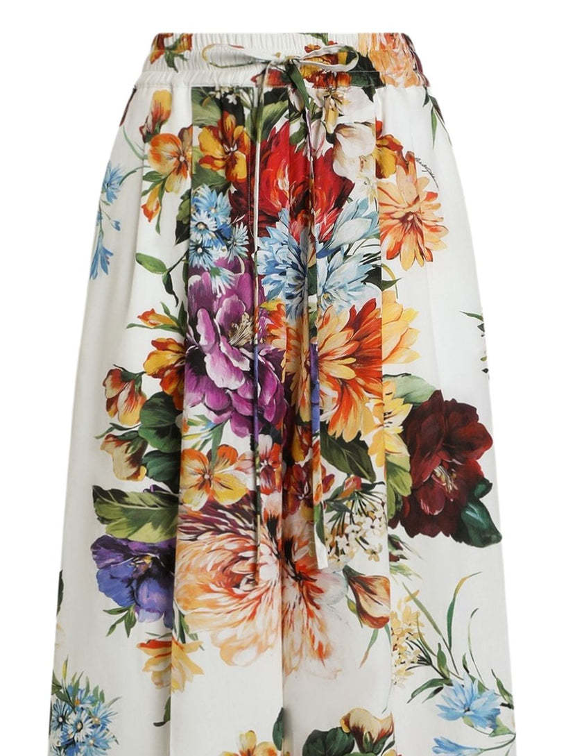 Dolce & Gabbana Flower Bouquet Print Poplin Trousers In Multi