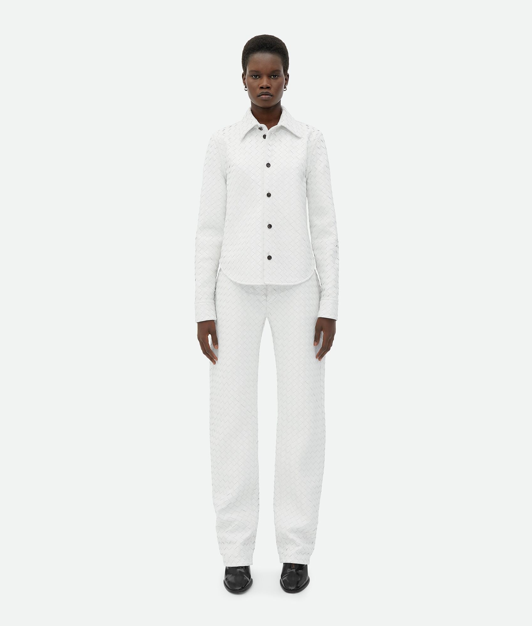 Bottega Veneta Intreciato Patterned Casual Pants In White