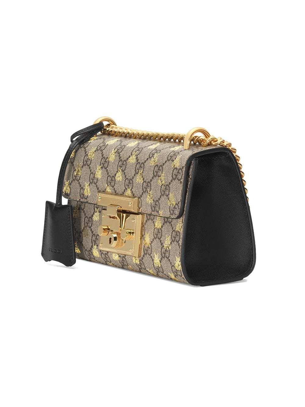 Gucci Gold Gg Bees Padlock Small Shoulder Bag In Brown