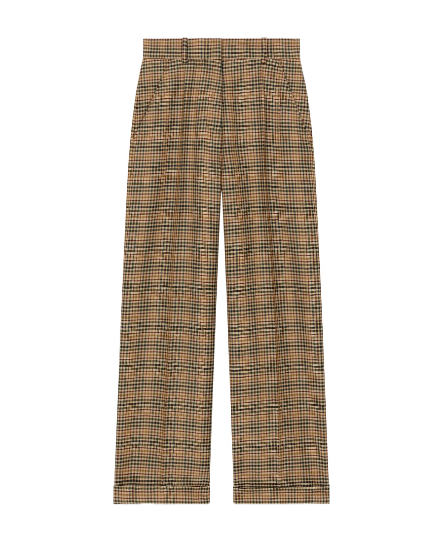 Kenzo Wide Leg High Waist Check Pattern Trousers In Brown