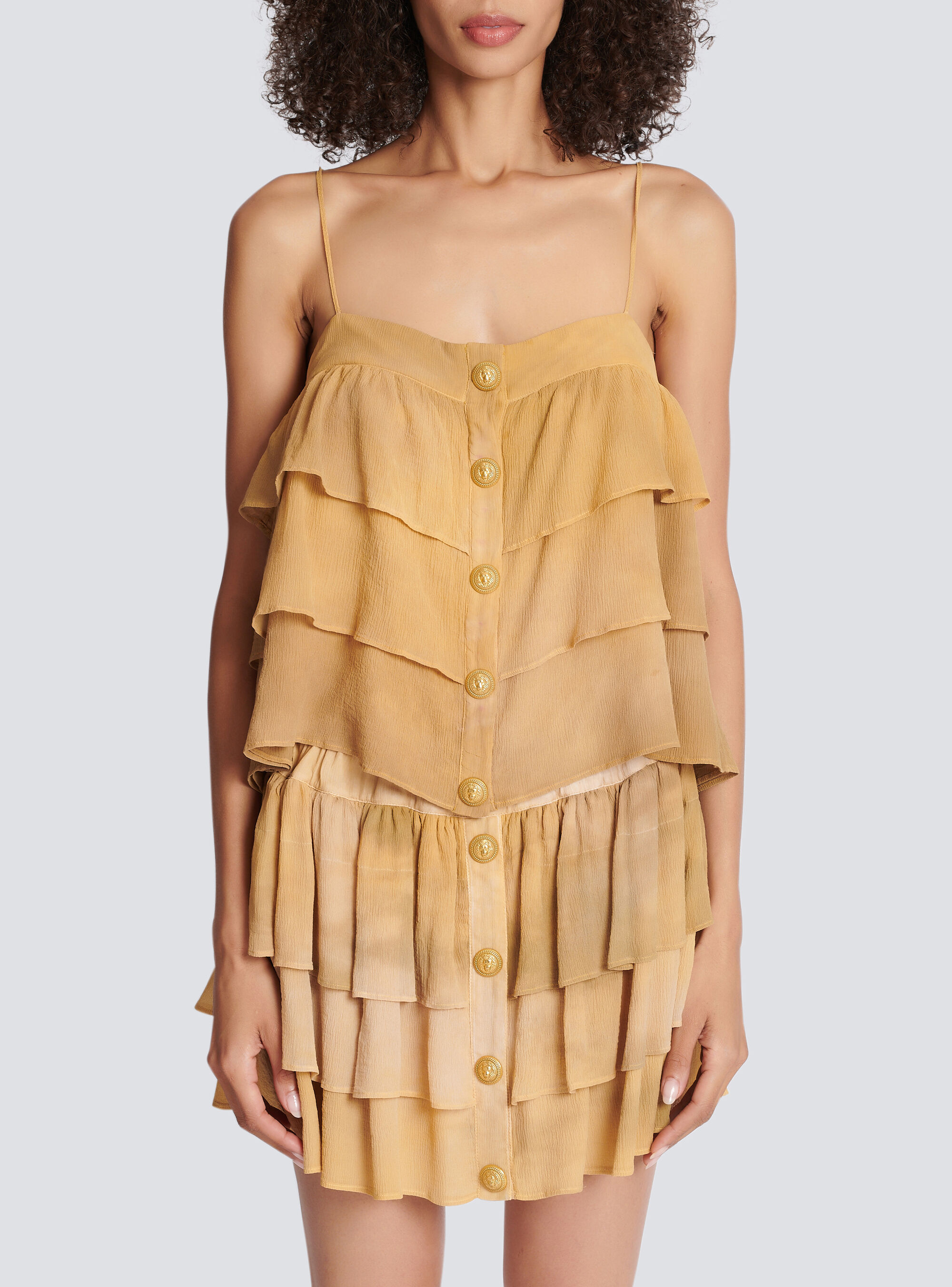 Balmain Ruffled Silk Blouse In Nude