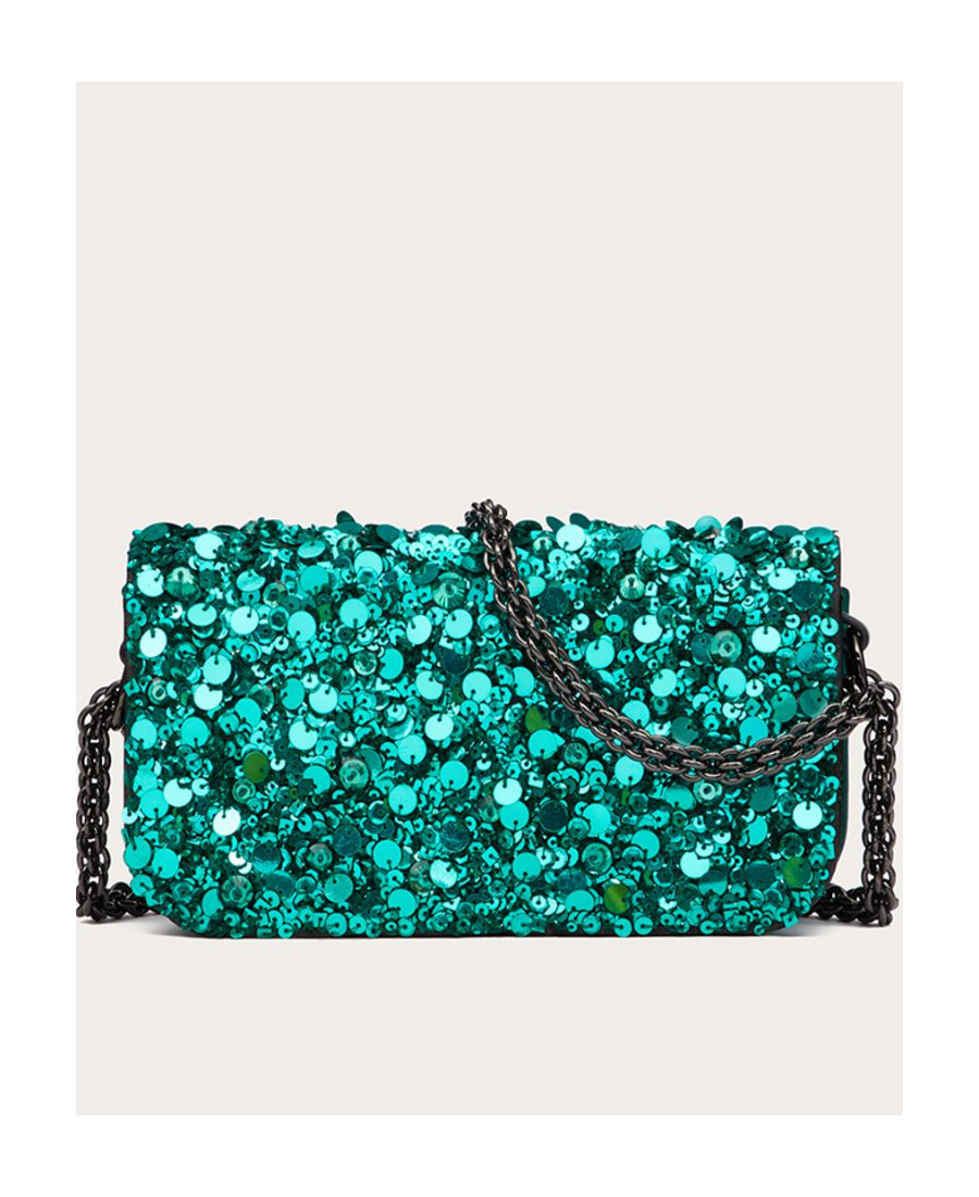 Valentino Small Locò Shoulder Bag With 3d Embroidery In Green