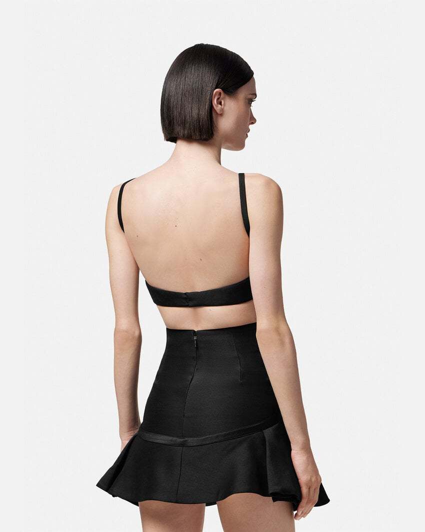 Versace Folded Wool-silk Bustier Top In Black