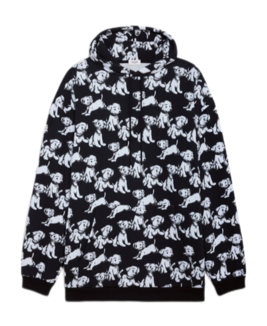 Celine Hooded Printed Dogs Sweatshirt Men In Black