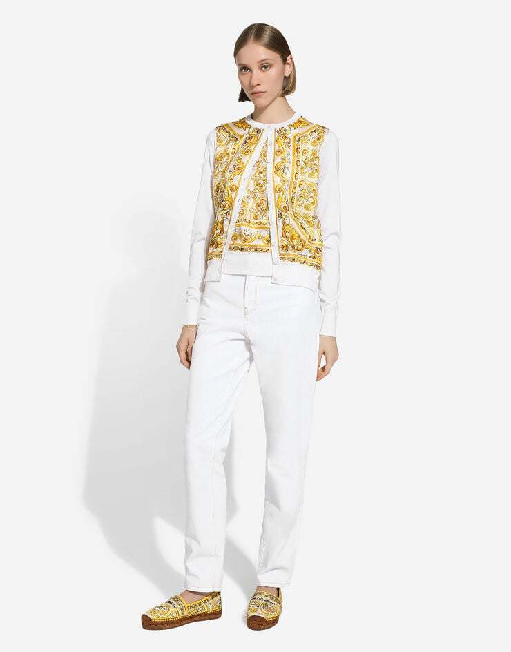 Dolce & Gabbana Silk Cardigan With Majolica Panel In White