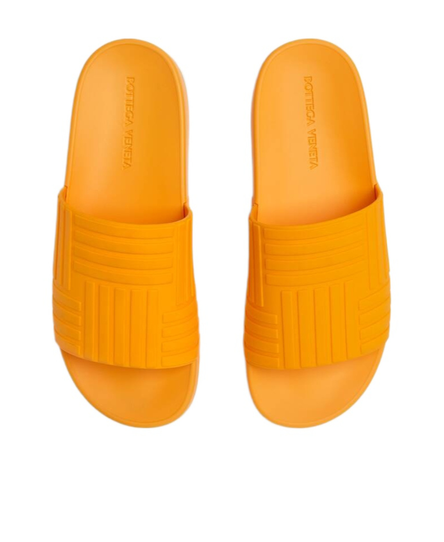 BOTTEGA VENETA EMBOSSED-LOGO OPEN-TOE SLIDES