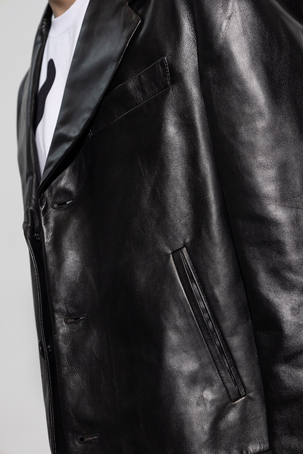 Ferragamo Slim-cut Leather Blazer With Chest Welt Pocket In Black