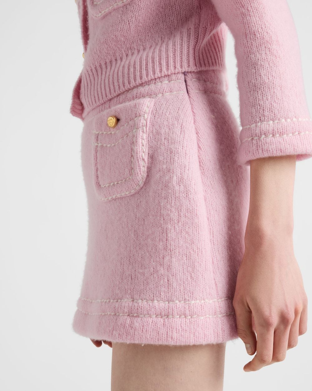 Prada Triangle-logo Cashmere Miniskirt In Pink