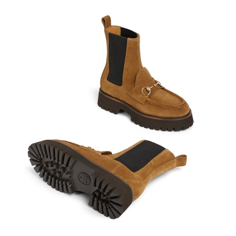 Gucci Horsebit Suede Chelsea Boots In Brown