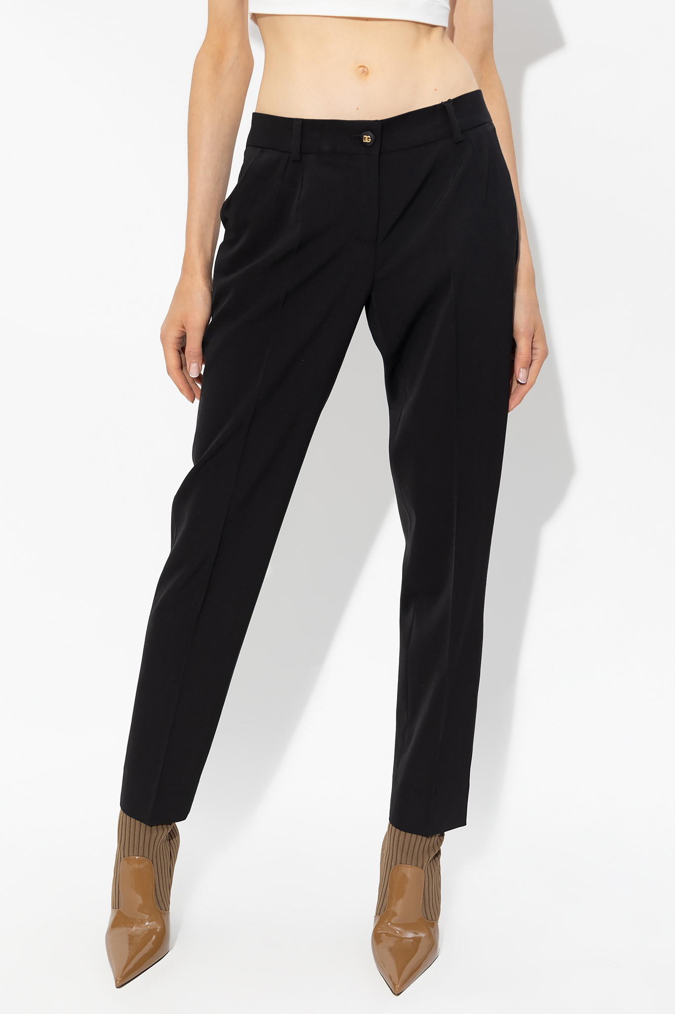 Dolce & Gabbana Kate Pleated Wool-blend Trousers In Black